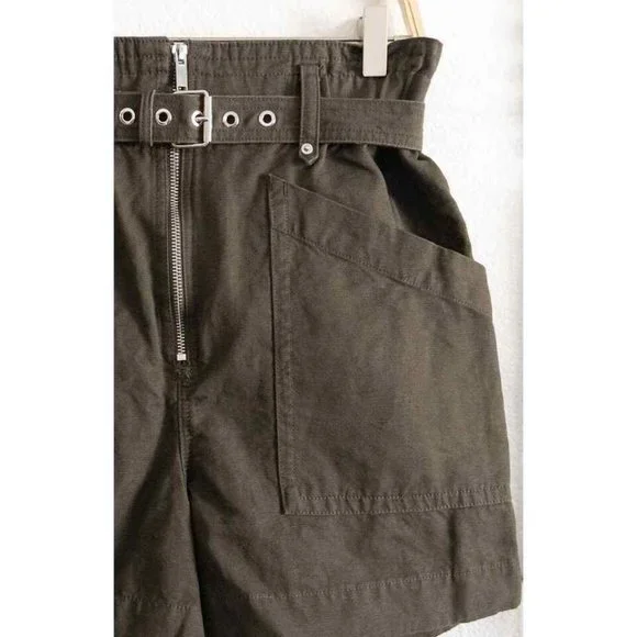 Banana Republic Cotten Linen Blen Khaki Green Paperbag Belted Shorts - Picture 3 of 5